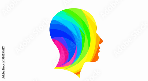 A profile silhouette of a head filled with vibrant, swirling rainbow colors