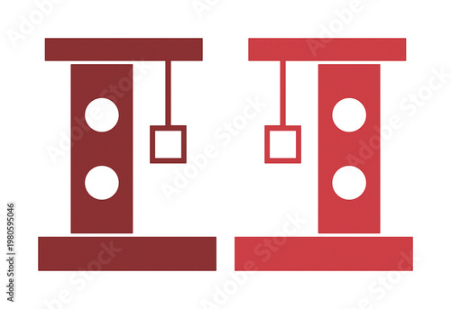 Minimalist cat scratching post icons, red pet furniture vector set, modern feline climbing tree symbols for pet shop branding and app interface