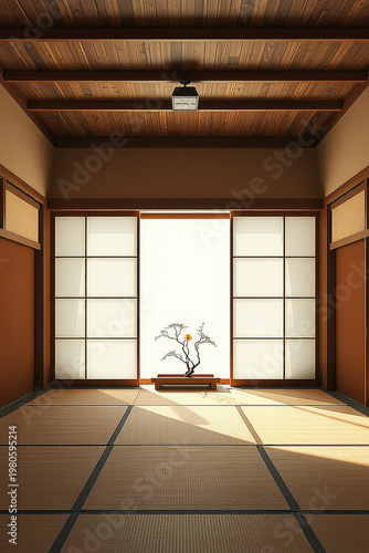 Minimalist Japanese Zen Temple Interior Shoji Screens V3