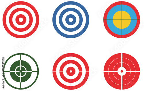 Colorful Target Icons Bullseye Symbols Accuracy Focus Goals Precision Shooting Sports Gaming Achievement Vector Illustration Collection Isolated Background