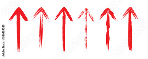 Hand-drawn red arrow icon brush stroke, arrow sign drawn with marker. Collection of hand drawn red chalk arrows. Hand-drawn Red marker arrows. 