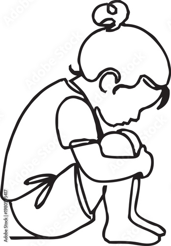 Depressed child in depression, stressed, headache and despair Vector illustration isolated on background. Meantal heath child problem vector.