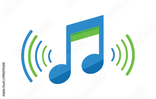 Blue musical note with sound wave ripples representing audio and music streaming service concept icon