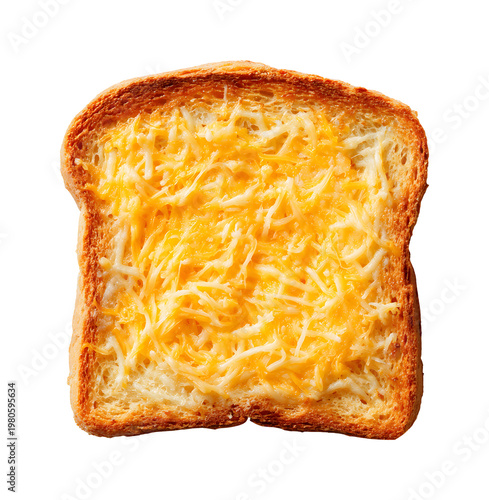 Toasted bread slice topped with melted shredded cheese isolated on transparent background