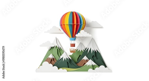 3D Papercraft Hot Air Balloon and Mountains