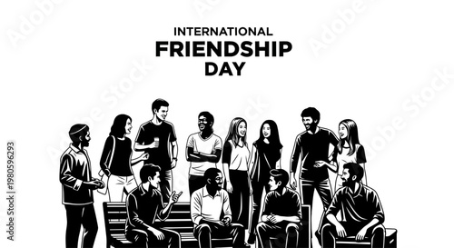 Group of diverse friends gathered together for International Friendship Day celebration.