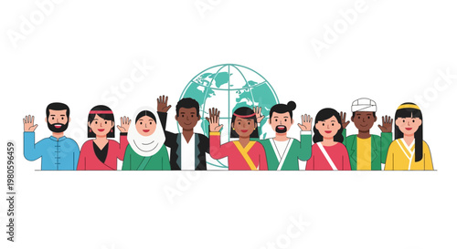 Diverse Group of People Raising Hands Together for Equality and Unity.