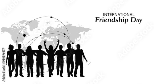 Group of diverse people standing together in silhouette for International Friendship Day.