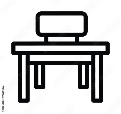 Minimalistic vector of a simple table with a rectangular monitor placed on it.