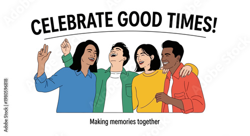 Group of diverse friends laughing and celebrating good times together.