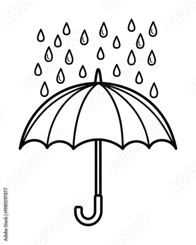 Vector of a large umbrella protecting from falling raindrops