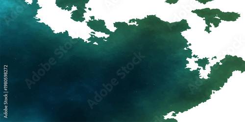 An abstract vector illustration of the North America continent map featuring a mosaic of green squares and harlequin bubbles isolated on a white background with globe and nature elements