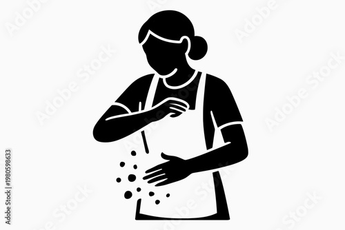 Woman with skin rash touching chest and stomach, medical symptom icon for health design flat vector icon