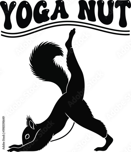 Squirrel in one legged downward facing dog yoga pose with text