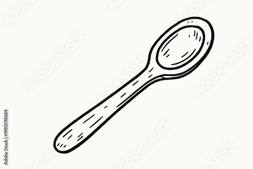 Hand drawn wooden spoon sketch on white background for kitchen label or utensil icon flat vector icon