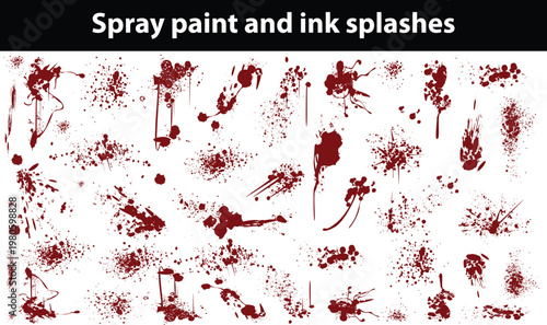 Spray paint and ink splashes. Mud graffiti effect, stencil spray paint borders. Vector punk and street art vector hand drawn elements. Graphic set of grunge dirty splash stains and blots
