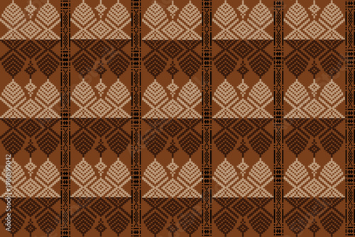 Traditional geometric ethnic pattern in brown and tan earth tones. Seamless tribal embroidery design for textile, fabric texture, interior decor, and oriental wallpaper.