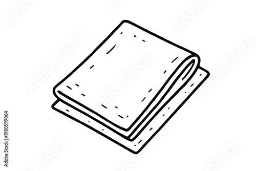 Folded cloth napkin or towel in a simple hand-drawn outline on white background flat vector icon