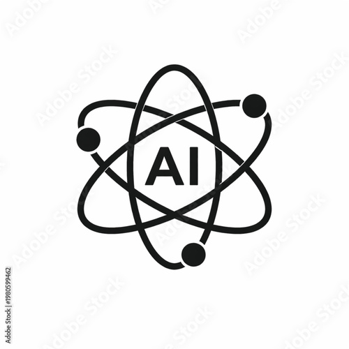 A stylized black and white atomic model incorporates the letters ai at its center high quality