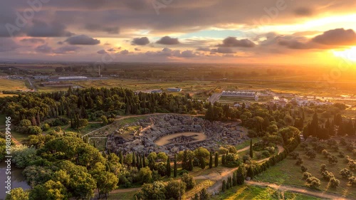Timelapse del anfiteatro de la ciudad romana de Itálica, Andalucía