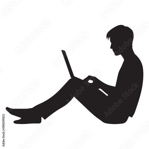 Work From Anywhere Remote Job Lifestyle Minimal Black silhouette Vector Illustration on white background.