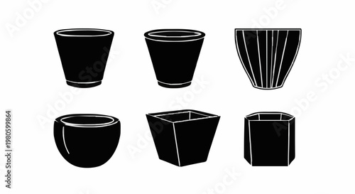 Silhouettes of plant pots in rows
