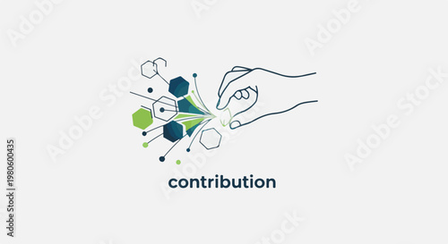 Hand offering abstract network of hexagons and dots with text