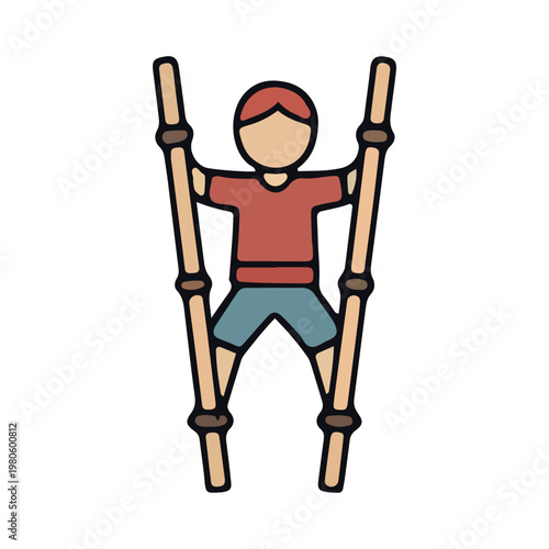 Person Walking on Bamboo Stilts