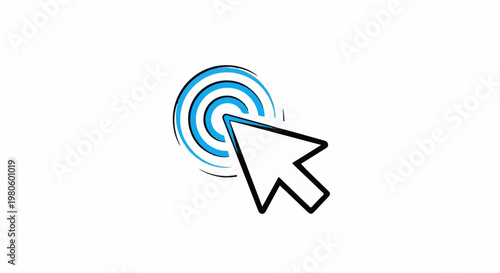 Stylized cursor icon with concentric blue circles, representing action
