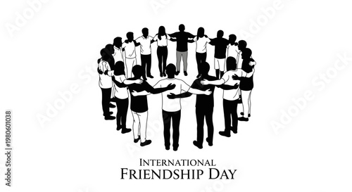 Group of diverse people standing in a circle holding hands for International Friendship Day.