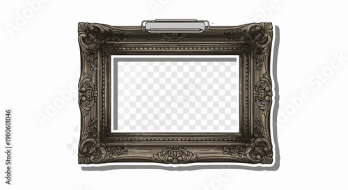 Ornate, dark, ornate vintage picture frame with a clipping mechanism