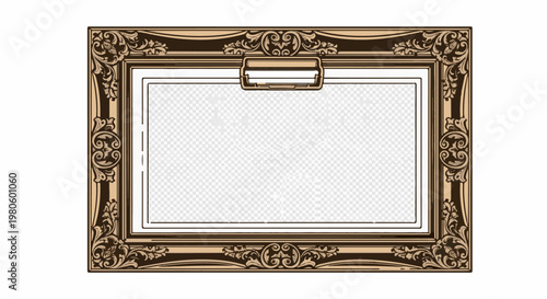 Ornate vintage frame with decorative scrollwork and a central hanging handle