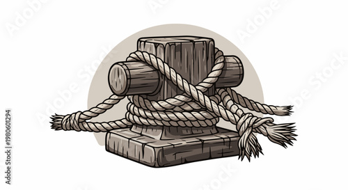Wooden mooring post with thick rope tightly wound around it
