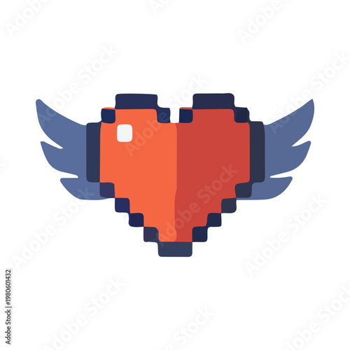 Pixel Art Heart with Wings Icon