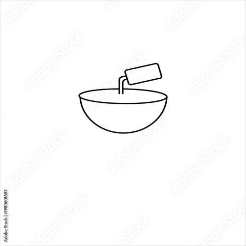 Minimalist bowl with spatula icon illustration, simple line art mixing bowl vector for cooking or cosmetics.