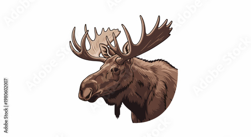 A pixelated illustration of a brown moose with large antlers on white