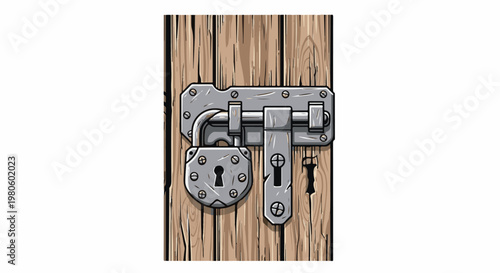 Antique wooden door with a heavy steel bolt and padlock