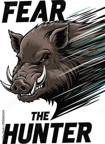 Fearsome boar head, aggressive wild animal, hunter logo, bold graphic design