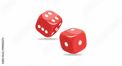Two red dice with white pips on a white background