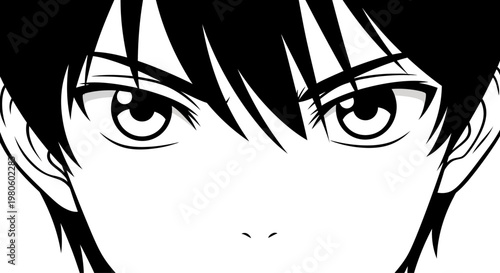 Close-up Portrait of Anime Boy Face with Intense Expression