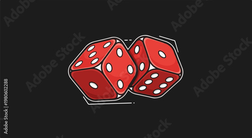 Two red dice with white dots and outlines against a black background