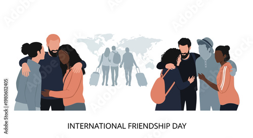 Diverse group of friends embracing and celebrating International Friendship Day.