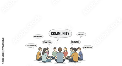 Diverse group of people sitting in a circle discussing community connection and support.