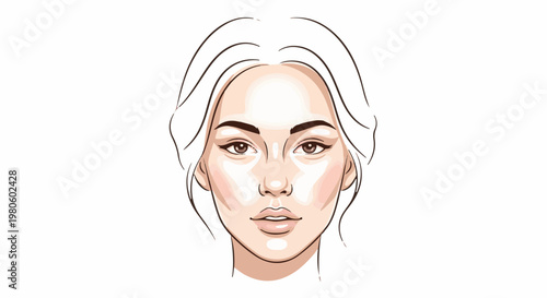 Stylized illustration of a woman's face highlighting contour and blush