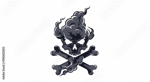 Spooky skull and crossbones design emitting dark smoke and wisps