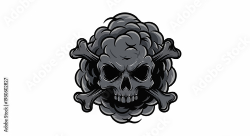 Grim skull and crossbones emerging from swirling dark smoke