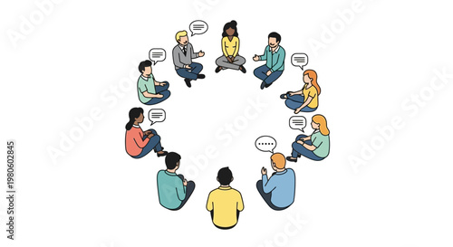 Diverse group of people sitting in a circle for a discussion or therapy session.