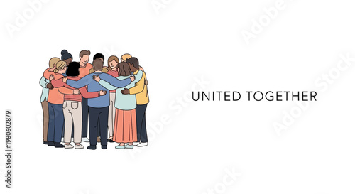 Diverse group of people standing in a circle hugging each other together.