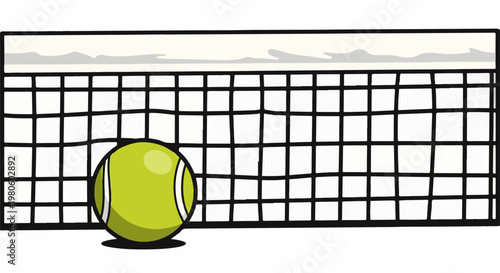 Tennis ball and net on white background