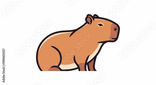 Stylized brown capybara with dark outlines and light belly on white background